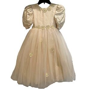 POSIES Handcrafted by the Women of Maine Girls Ivory Silk Glinda Dress Size 6